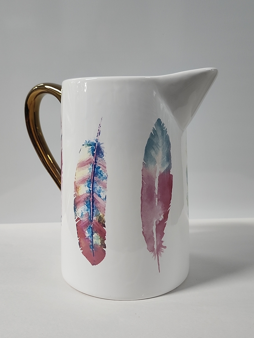 Arlington Designs White Feather Pitcher with Gold Handle